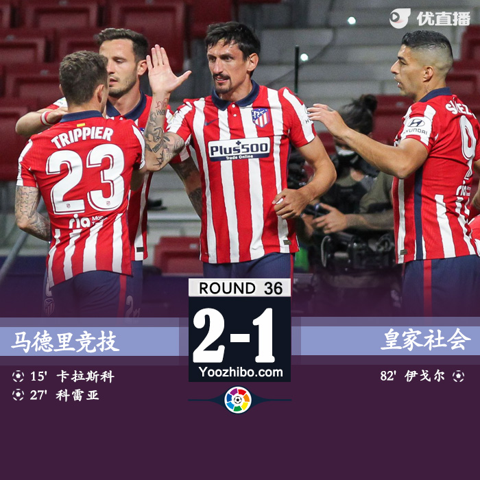 马竞2-1皇家社会 卡拉斯科&科雷亚破门苏牙献助攻