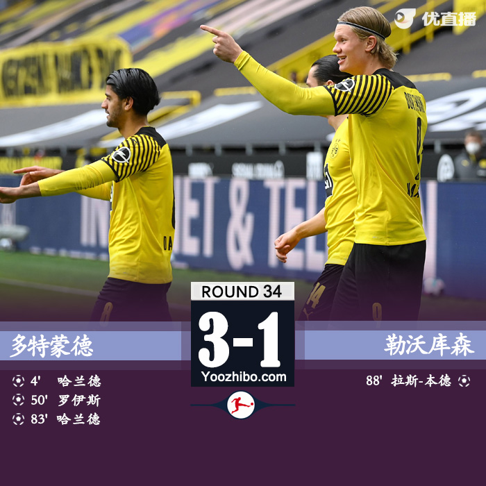 <a href=/24zhibozq/dortmund/ target=_blank class=infotextkey>多特蒙德</a>3-1勒沃库森 哈兰德双响罗伊斯任意球建功