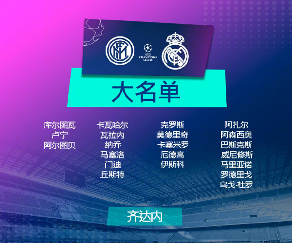 皇家马德里vs<a href=/24zhibozq/intermilan/ target=_blank class=infotextkey>国际米兰</a>大名单出炉