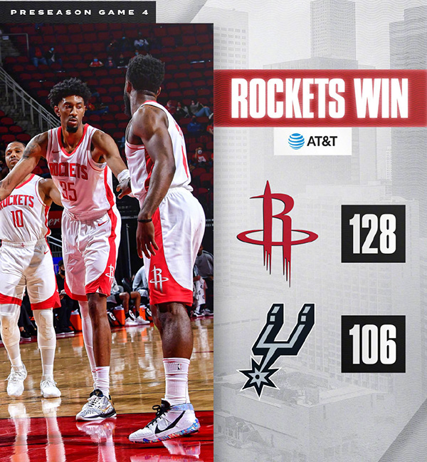 <a href=/24zhibolq/rockets/ target=_blank class=infotextkey>火箭</a>128-106轻取<a href=/24zhibolq/spurs/ target=_blank class=infotextkey>马刺</a>