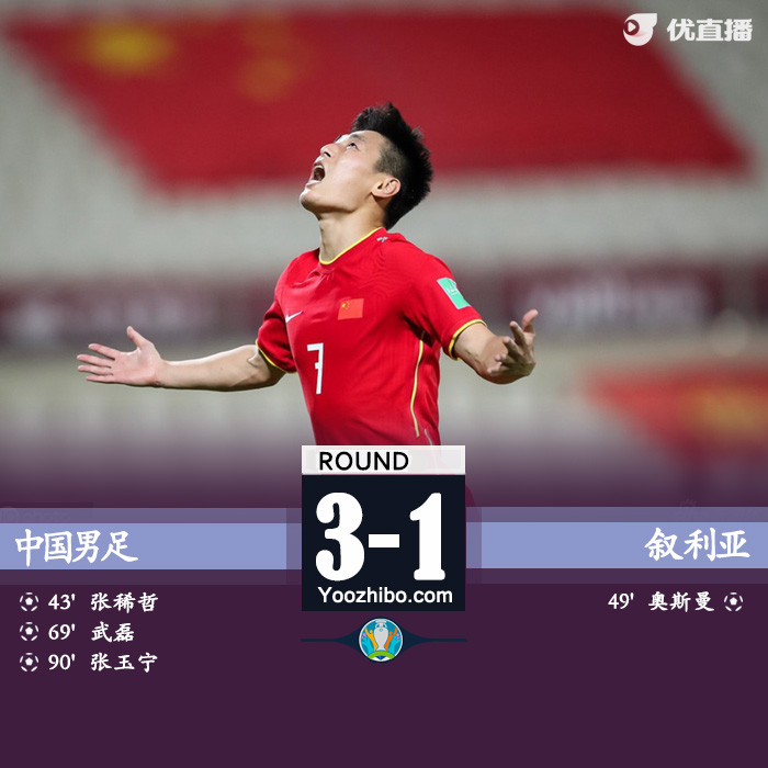 国足3-1叙利亚 武磊造点+连场传射